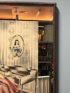 Vintage Art Deco Picture Mirror Lady at Piano Reverse Painted Airbrushed Boudoir Wall Mirror