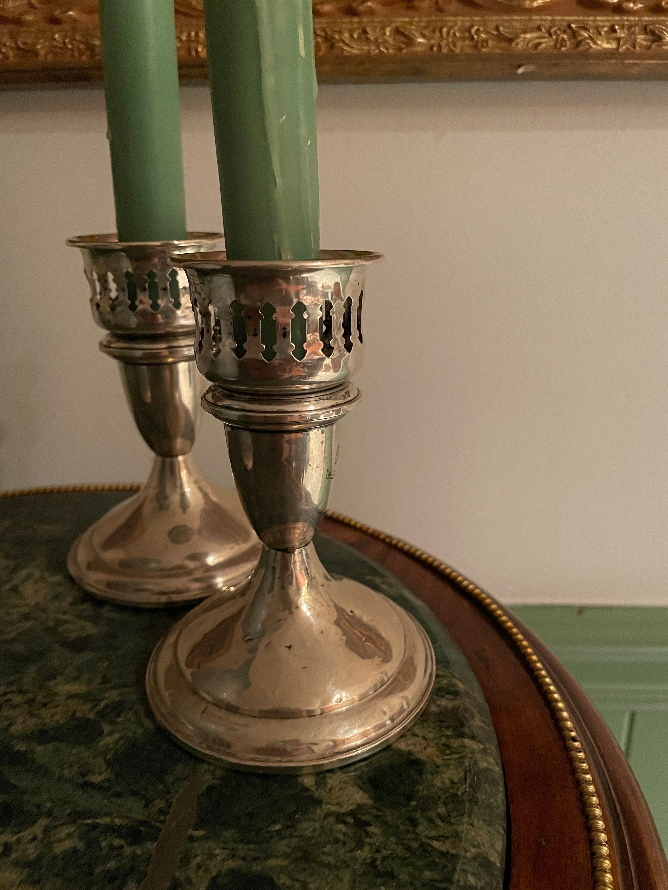 Vintage Silver Plated Candle Holders Pair With Floral Porcelain Pitcher Hand Painted Elegant Table Decoration Victorian Cottage Accent