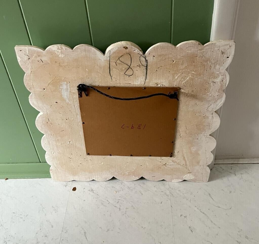 Ornate Carved Wall Mirror Square Decorative Frame Vintage Asian Style White Art Panel Wood Sculpture Floral Dragon Phoenix Symbolic Decor