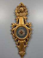 Antique French Giltwood Wall Clock, Carved Gold Leaf Lovebird Clock, Louis XVI Neoclassical Decor