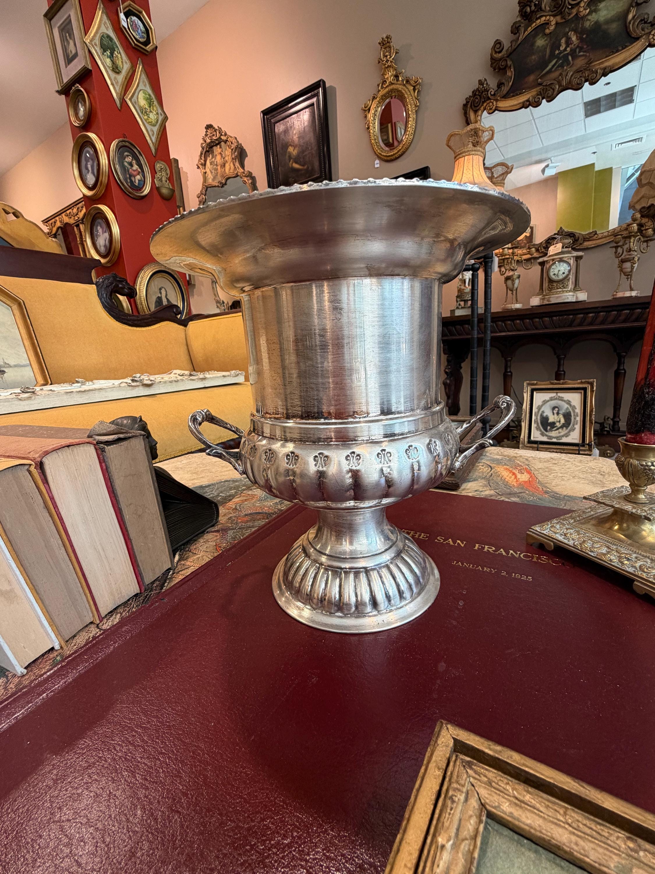Vintage Silver Plate Champagne Bucket Urn Vase with Handles, Decorative Wine Cooler Centerpiece