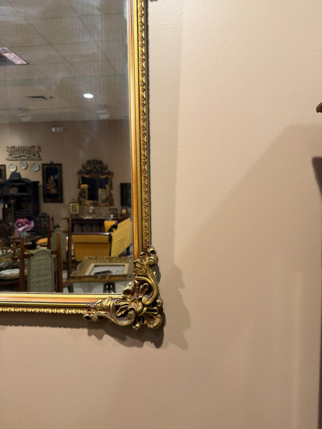 Antique French Rococo Style Gilt Wood Trumeau Mirror with Hand-Painted Floral Panel