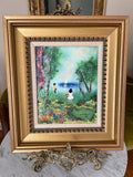 Louis Cardin Signed Original 1978 Artwork Framed Impressionist Painting Enamel Nature Scene Collectible Wall Art Certified Vintage Frame Art