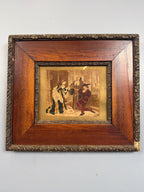 Antique Victorian Oak Frame with Romantic Scene Print, Ornate Gesso Trim, 19th Century Style Wall Art
