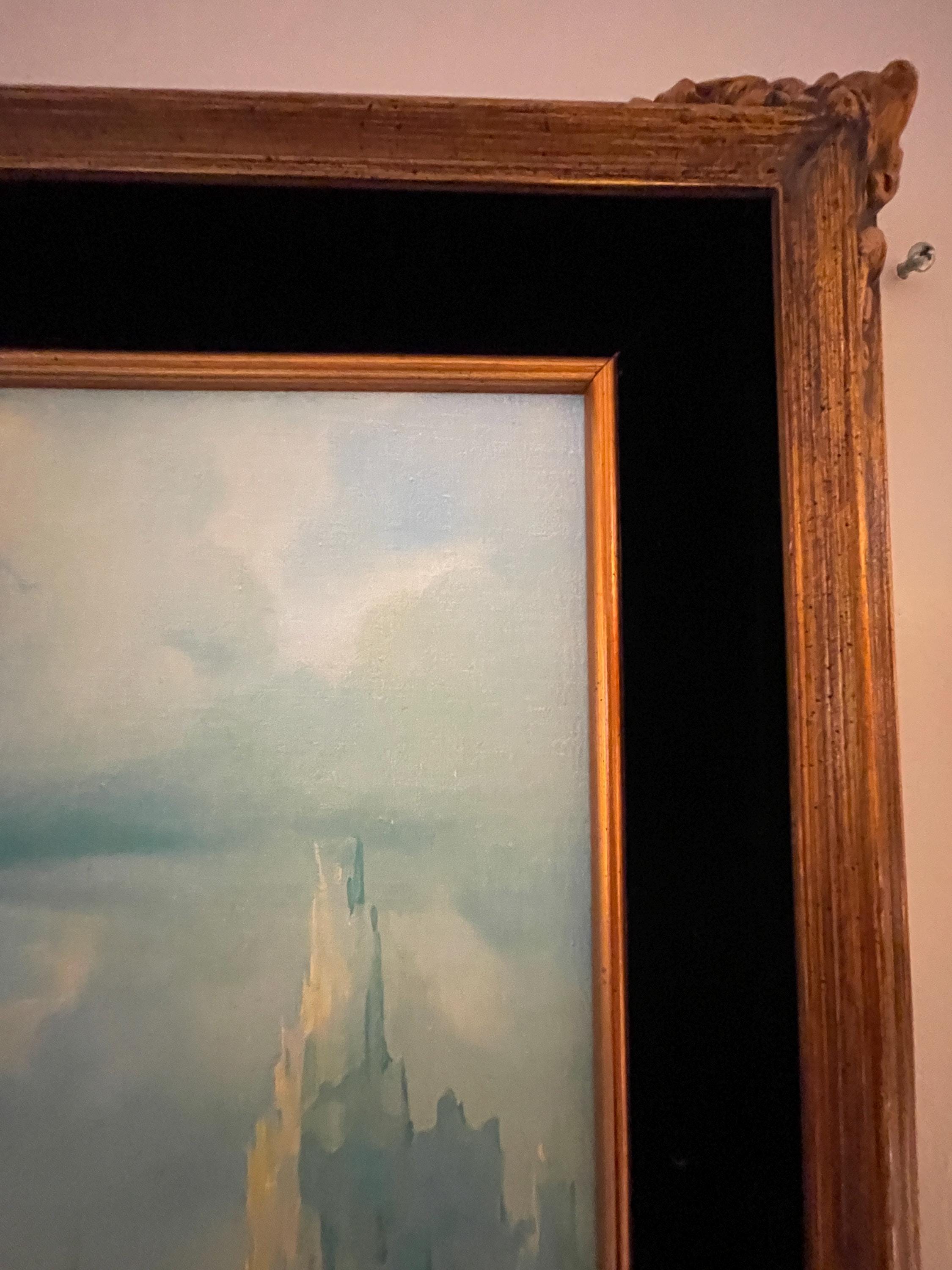 Vintage Signed Romantic Fantasy Landscape Painting Ornate Gold Frame Mystical Wall Art Collectible Mid-Century Home Decor Artwork Home Decor