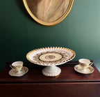Vintage Set of 4 Fragonard Design Gold Gilded Porcelain Cake Stand  Cups Saucers  & Candy Dish