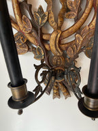Pair of Early 20th Century Large Gilded Wood 2 Arm Wall Sconces From Italy