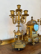 Antique French Ormolu Clock Candelabra Garniture Set Late 19th Century Cloisonné Enamel Sevres  Porcelain Clock  Set Luxurious Home Decor