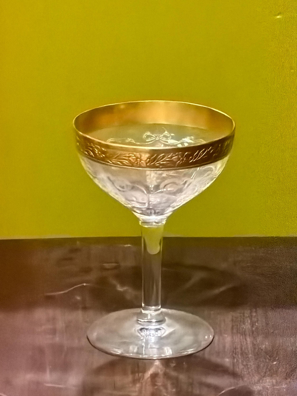 Vintage Gold Rim Etched Floral Champagne Coupe Glasses (Set of 12)