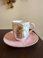 Antique Cup & Saucer Pink Glass Matching Perfume Bottle Hand-Painted Figure Porcelain Romantic Shelf Display Collectible cup saucer Bottle