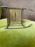 Antique Miniature Bronze Rocking Chair Portrait Enamel Backrest Ornate Victorian Display Chair Rare Collectible Home Decoration Piece