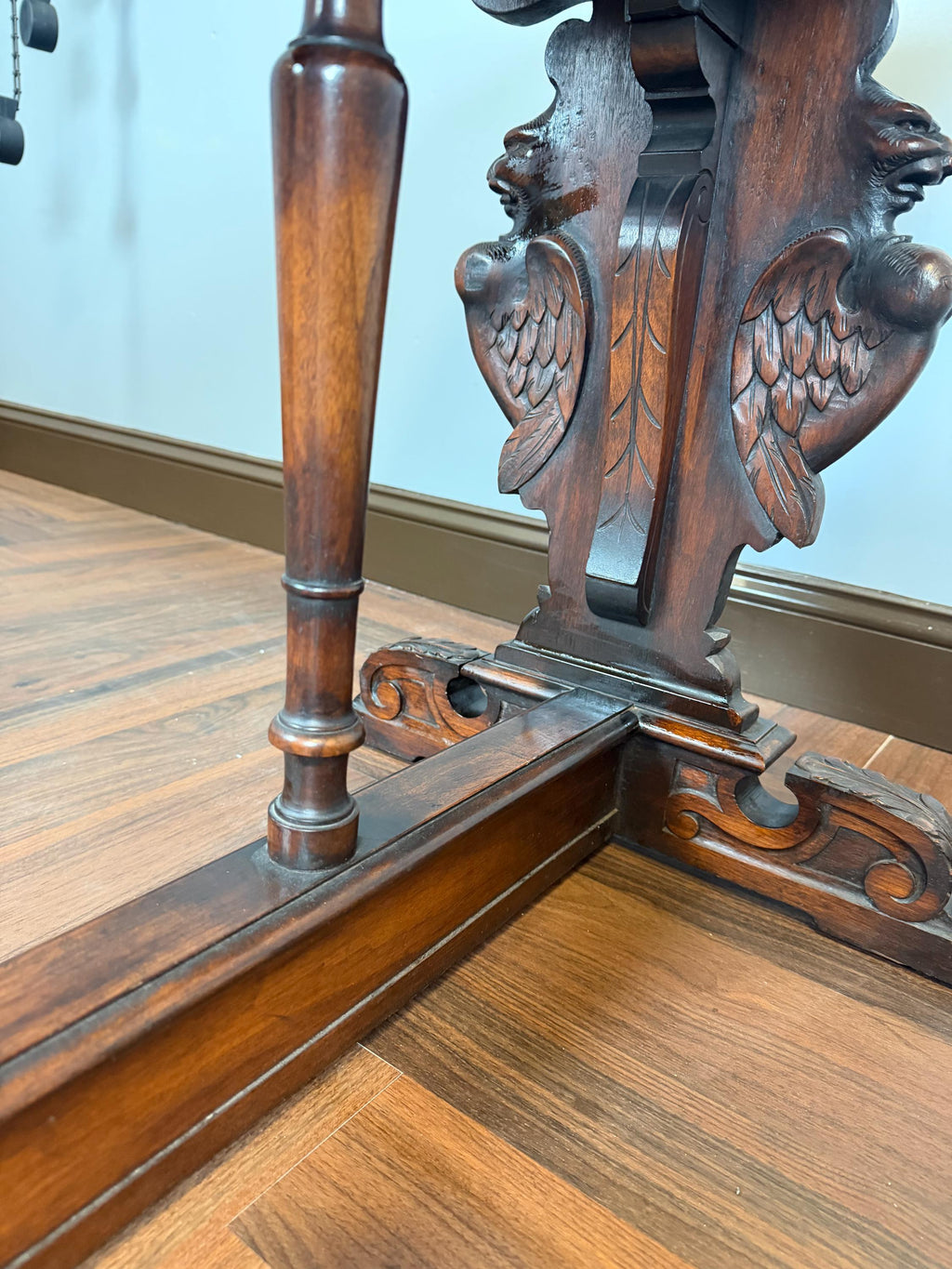Antique Style Carved Wood Console Table Renaissance Revival Cherub Lion Griffin Sofa Table