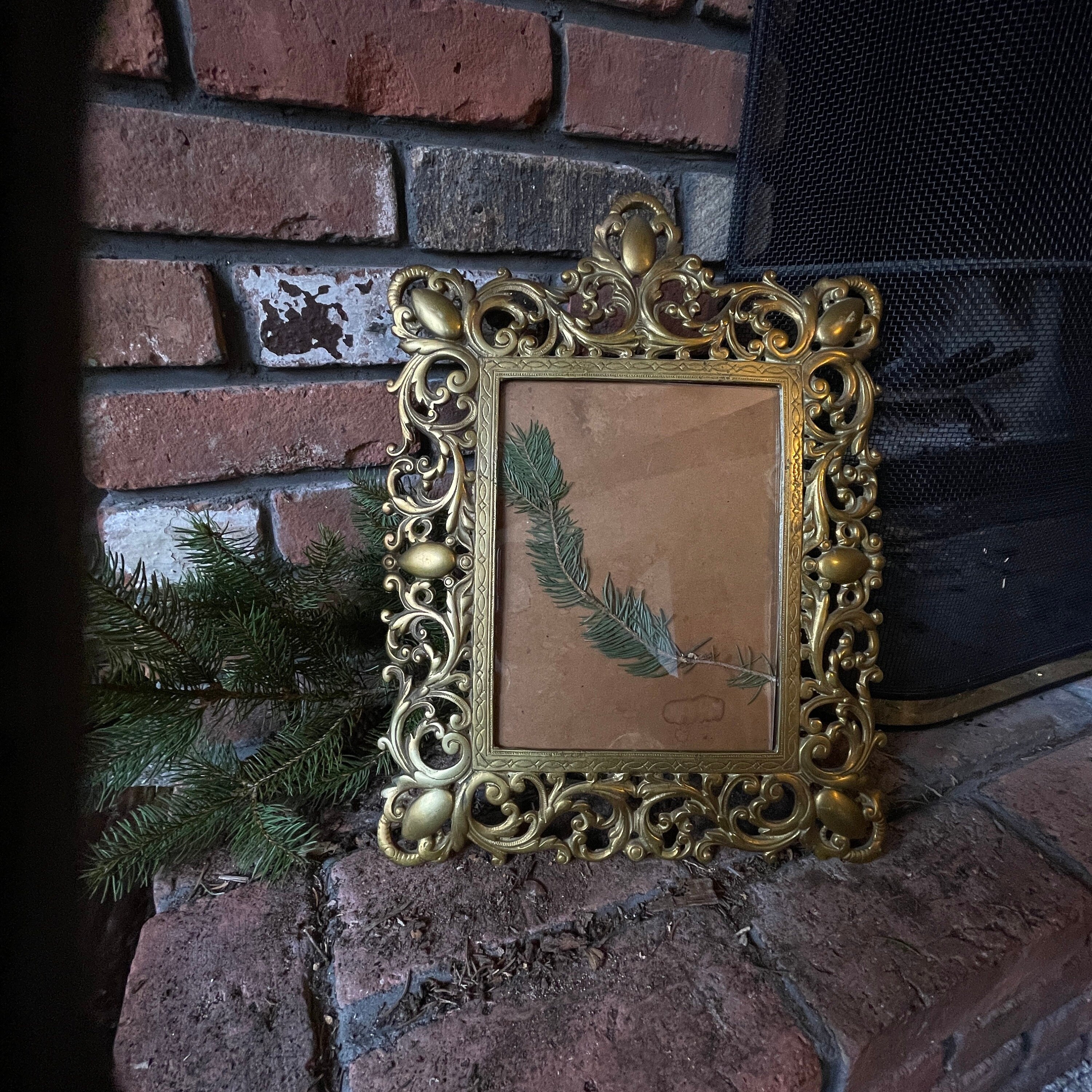 Vintage Victorian Style Gold Brass Pictures Frame with Easel Back 16"12"