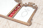 Antique Trifold Mirror Gilt Carved Frame Etched Glass Victorian Neoclassical Mirror Red Panel Impressive Etched 3 Part Large Mirror C 1840