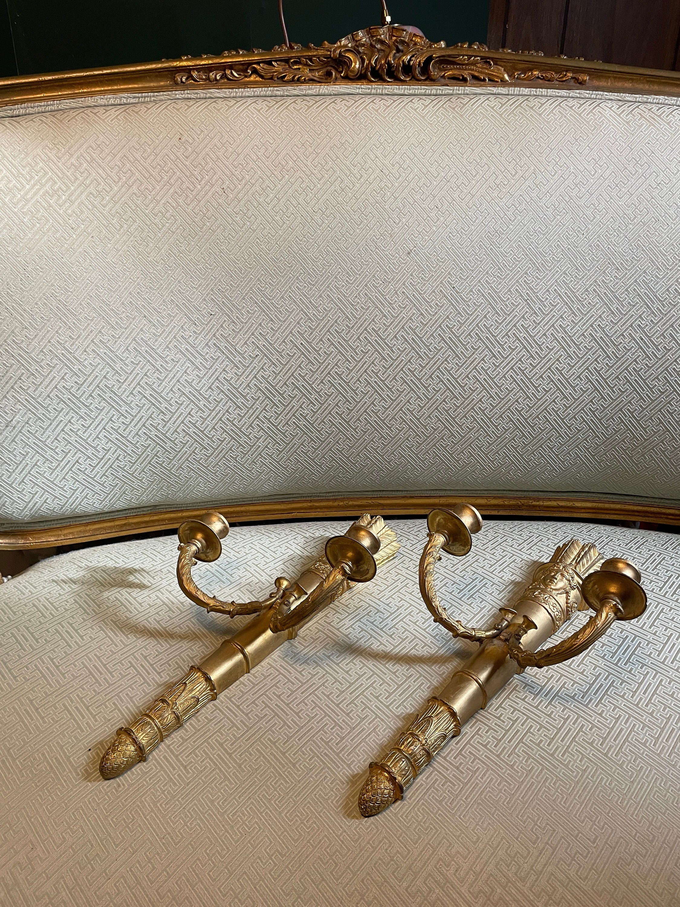 Pair Of Antique French Gilded Bronze Wall Sconces Neoclassical Style Candle Holders Elegant Wall Decor Vintage Lighting Statement Piece