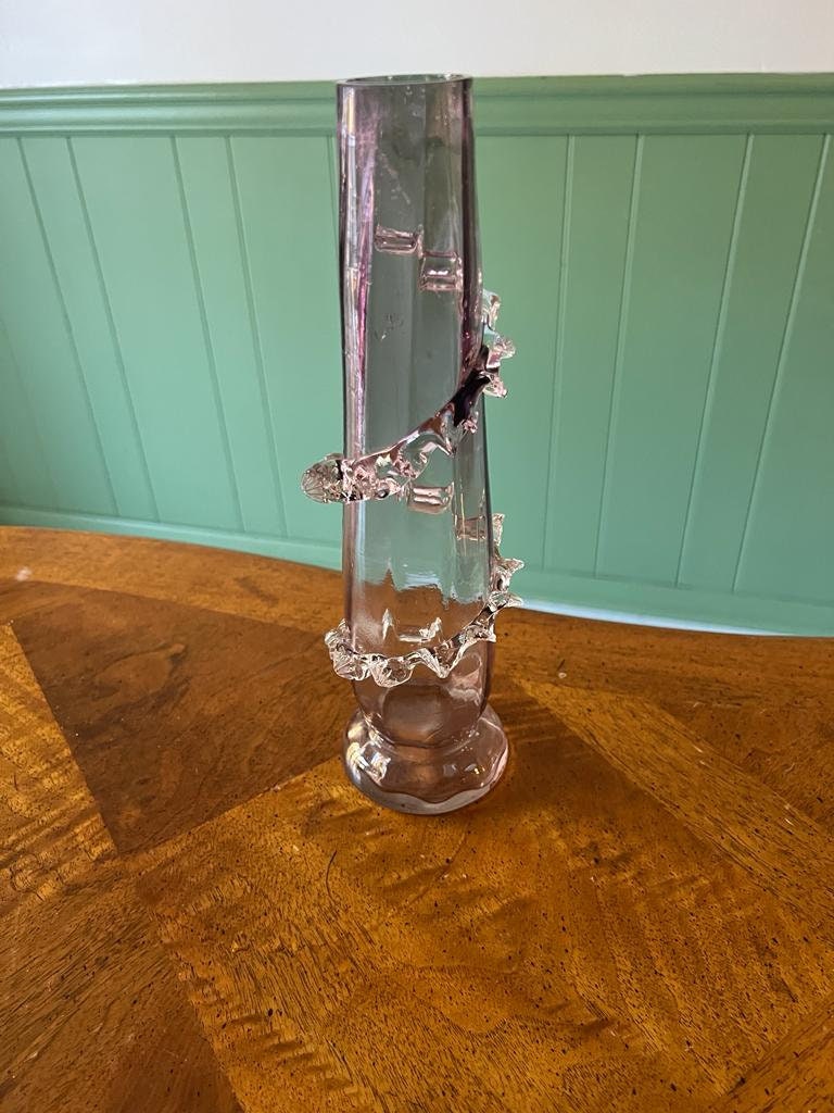 Tall Light Purple Twisted Glass Vase Unique Art Glass Centerpiece Elegant Ruffled Rim Sculptural Design Home Decor Flower Holder Collectible
