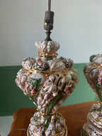 Pair Of Italian Baroque Style Cherub Porcelain Lamps Hand Painted Gilded Rococo Design Signed Brunocrafts Table Lighting Accent Decoration