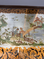 Vintage Italian Chinoiserie Coffee Table, Hand Painted Asian Scenic Glass Top