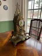 Antique French Brass Mantel Clock Rococo Style Decorative Piece Elegant Design Working Condition Statement Decor Collectible Treasure