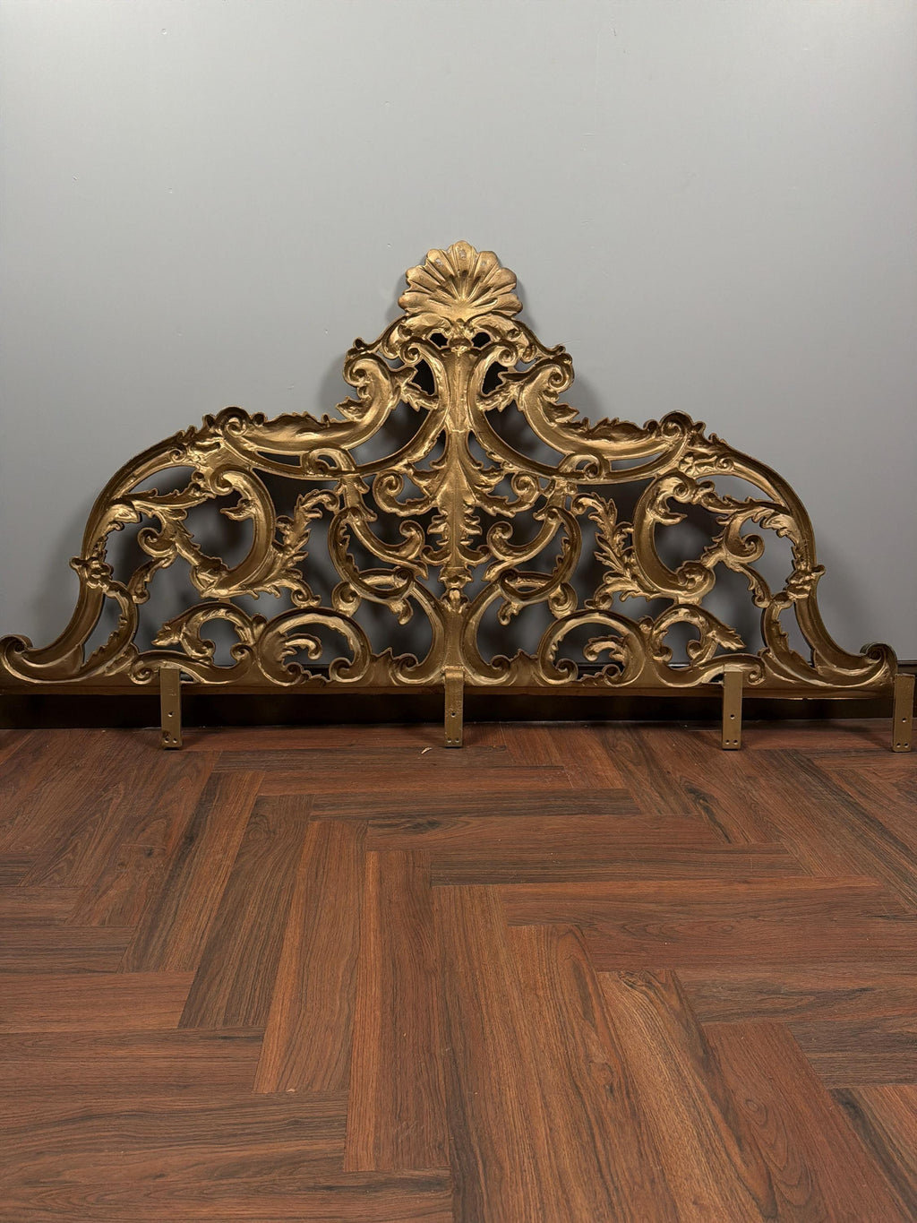 Vintage Rococo King Headboard | Ornate Gold-Tone Cast Metal Statement Piece