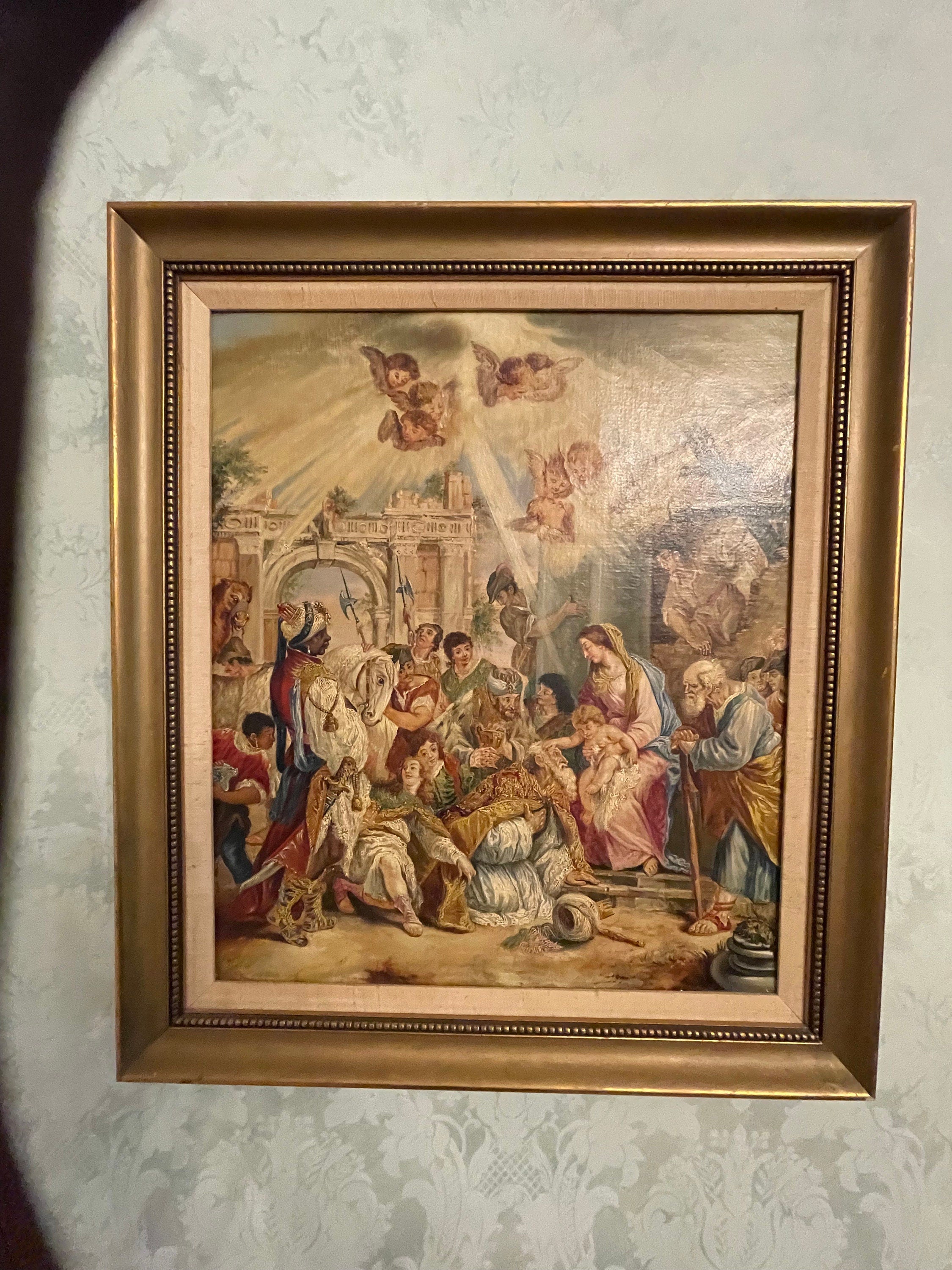 The Virgin Mary & Jesus Between Kings Old Print Picture Frame