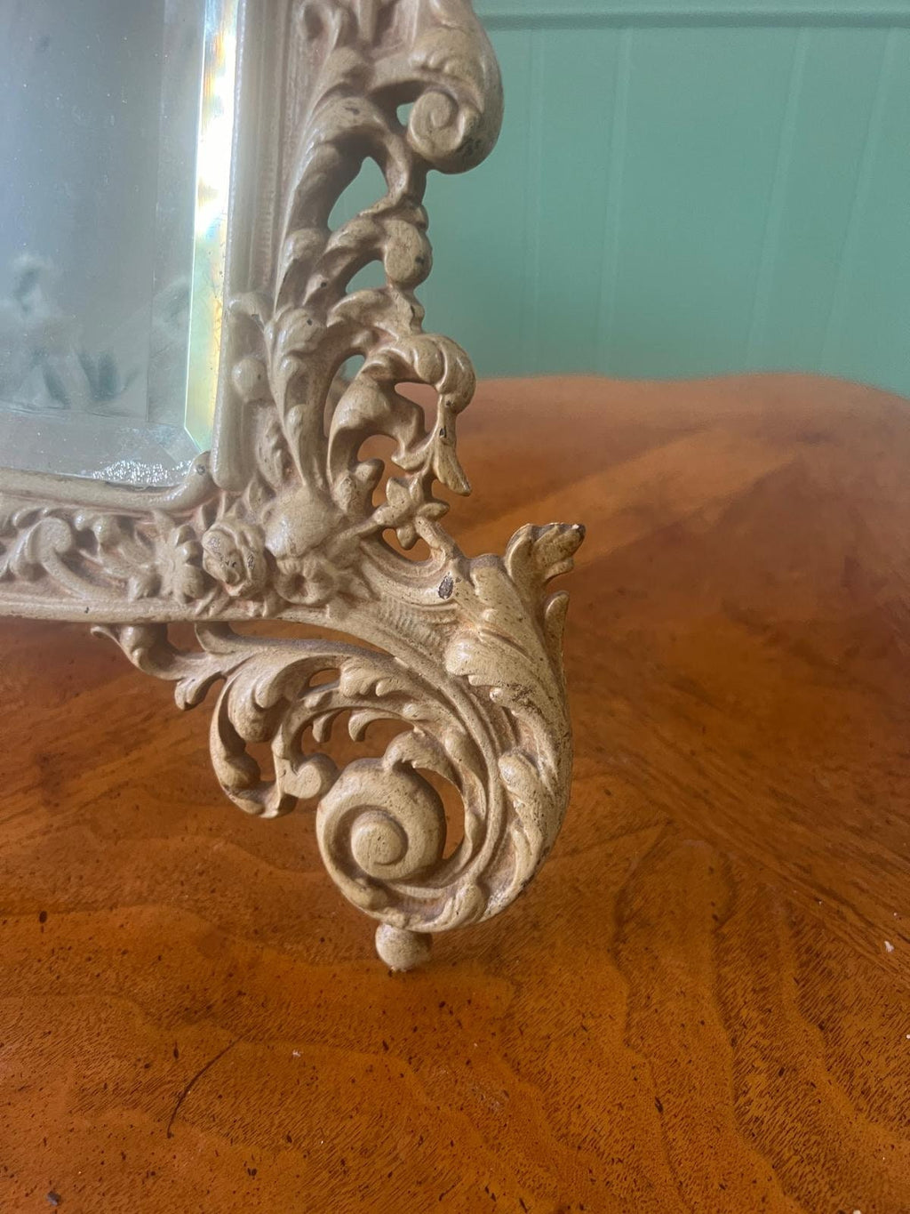 Antique Baroque Style Ornate Table Mirror Victorian Cast Metal Frame Vanity Accent Piece Rococo French Revival Design Decoration Gift