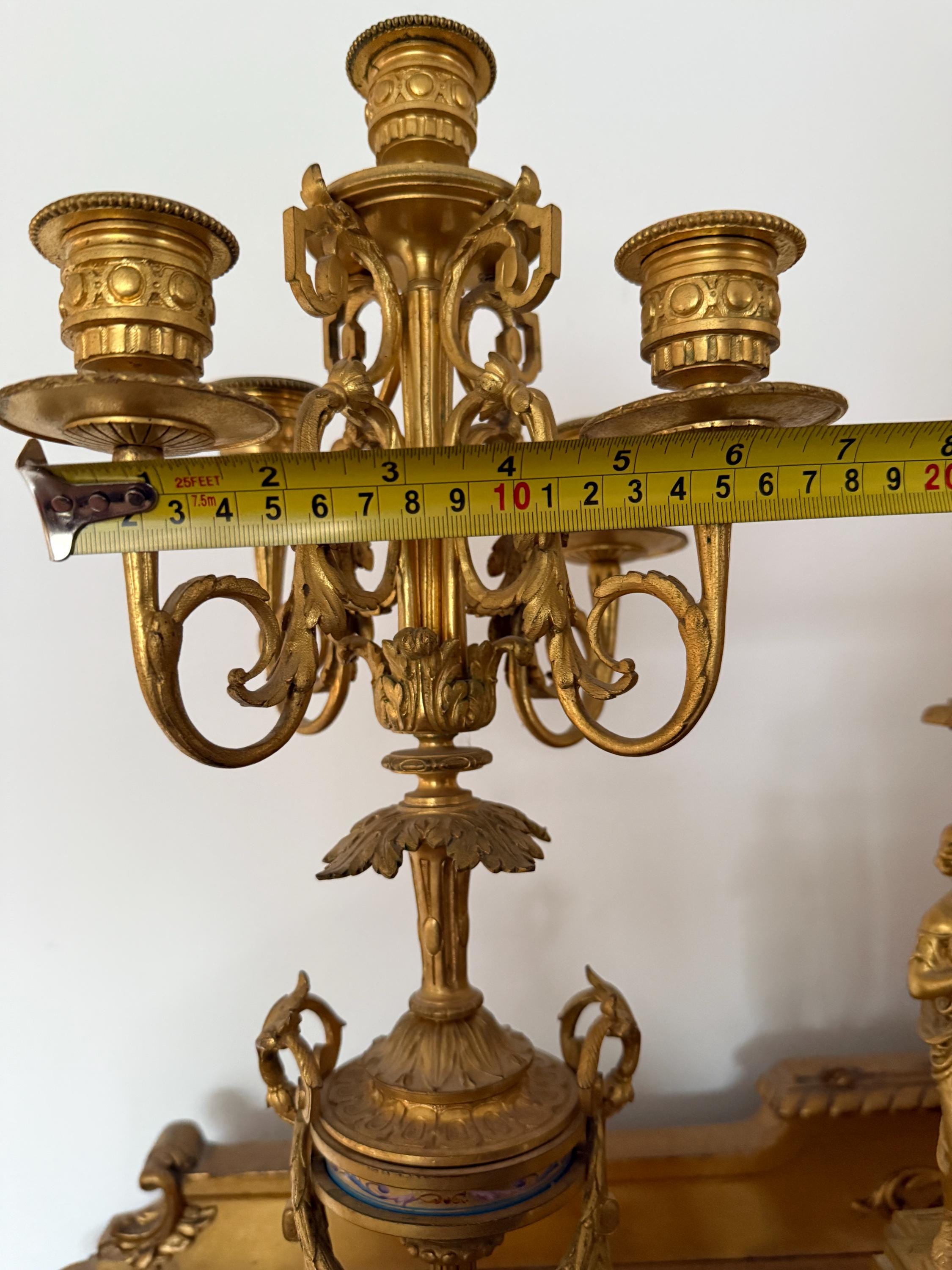 Antique French Ormolu Clock Candelabra Garniture Set Late 19th Century Cloisonné Enamel Sevres  Porcelain Clock  Set Luxurious Home Decor
