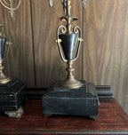 Antique Bronze Black Marble Five Light Candelabra Pair Empire Style Classical Urn Shape Candle Holders Home Decor Regency French Accent