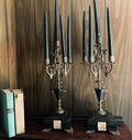Antique Bronze Black Marble Five Light Candelabra Pair Empire Style Classical Urn Shape Candle Holders Home Decor Regency French Accent