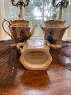 Very Old Paris Portrait Gold Gilt Porcelain Hand Painted Creamer Sugar Bowl Coffee Pot Victorian Ornate Gilded Serving Tray French Tea Set