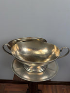 Vintage French Silver Plate Tureen With Underplate, Double Handle Serving Dish