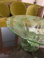 Pairpoint Glass Green Grape Pattern Cut Glass Footed Large Console Bowl.Decorated Bowl Centerpiece Serving Dish Footed Bowl Tableware Dish