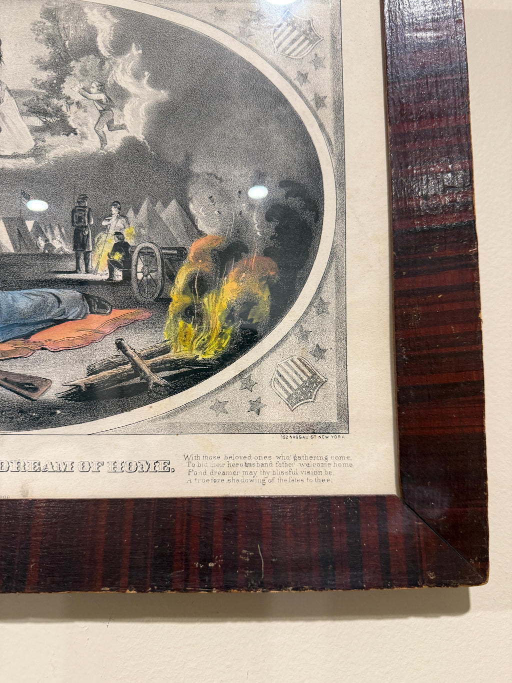 Antique Currier & Ives “The Soldier’s Dream of Home” 1860s Original Hand-Colored Lithograph Civil War Era Medium Folio, Antique Framed Print