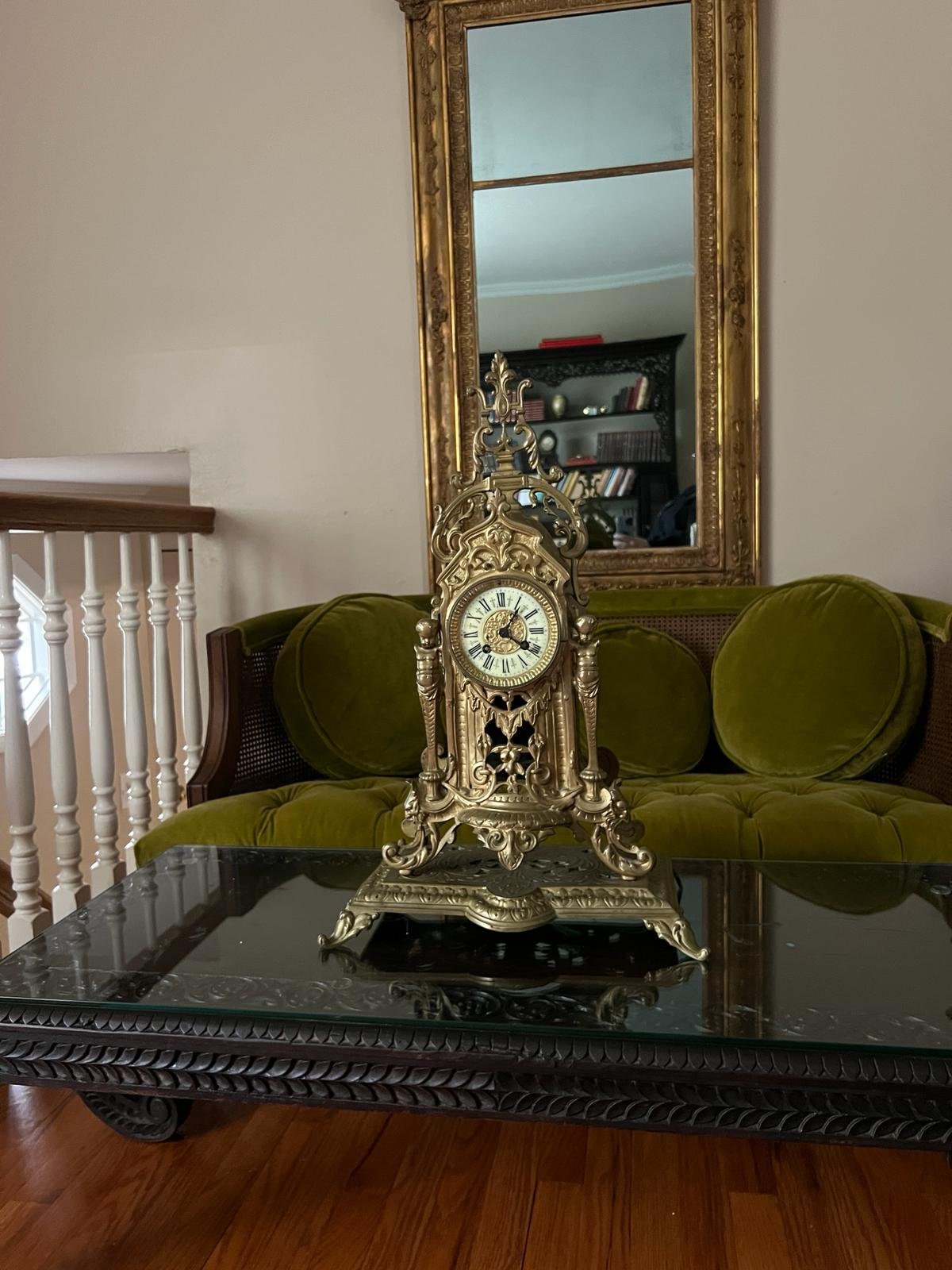 Antique French Brass Mantel Clock Rococo Style Decorative Piece Elegant Design Working Condition Statement Decor Collectible Treasure