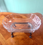 Vintage Art Deco Fluted Glass Dish Elegant Crystal Dish Heisey Bowl Silverplate Stand Centerpiece Jardiniere Fruit Bowl Vintage Glassware