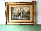 Large Antique Framed Art Print Courthouse Scene Historical People Horses Detailed Victorian Wall Decoration Ornate Gold Frame Fine Art