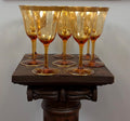 Vintage Amber Wine Glass Set Gold Rim Goblets Hollywood Regency Barware Elegant Stemware Set of 8