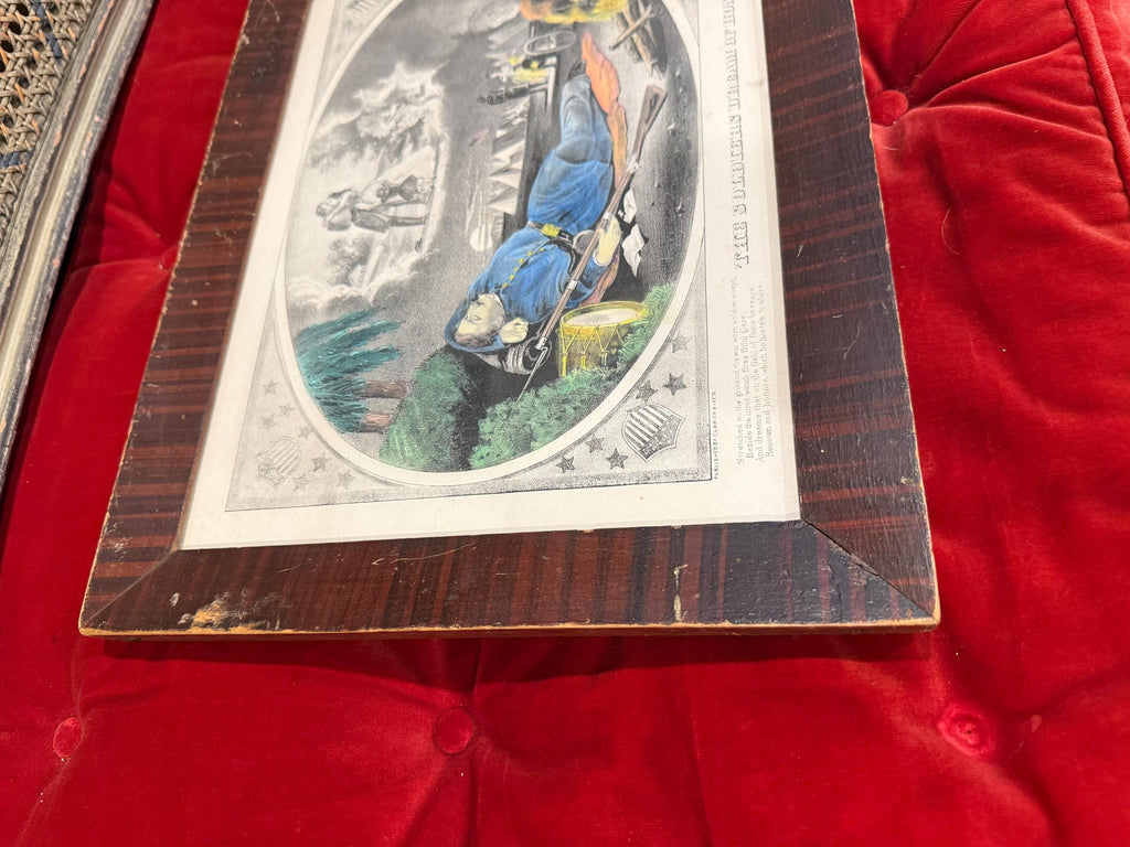 Antique Currier & Ives “The Soldier’s Dream of Home” 1860s Original Hand-Colored Lithograph Civil War Era Medium Folio, Antique Framed Print