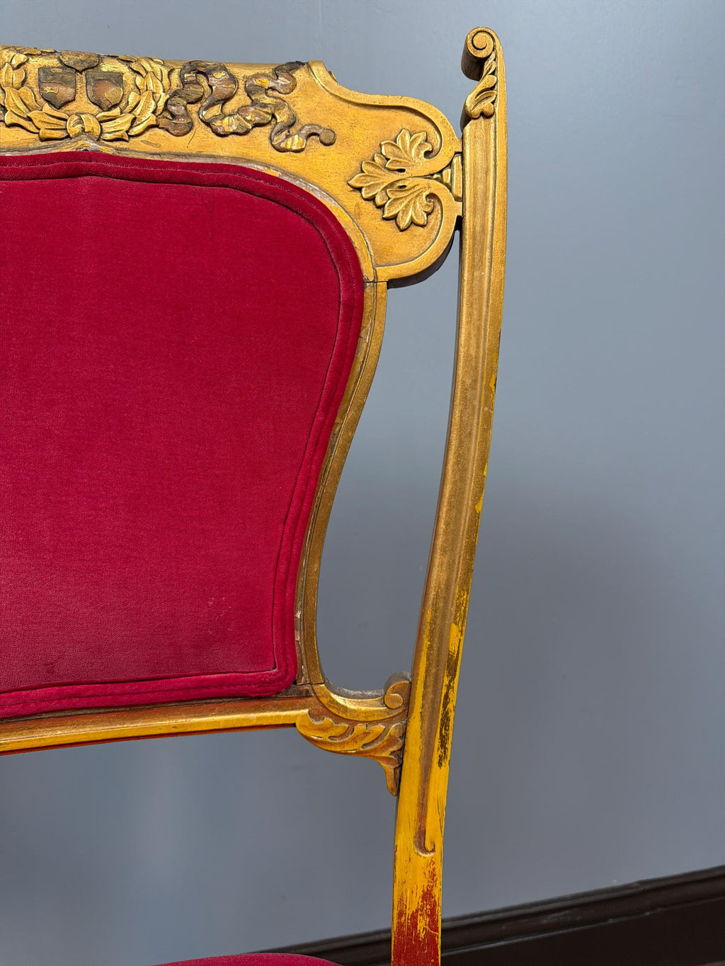 Vintage Louis XVI Giltwood Chair, Raspberry Pink Velvet Upholstery, French Neoclassical Boudoir Accent Chair