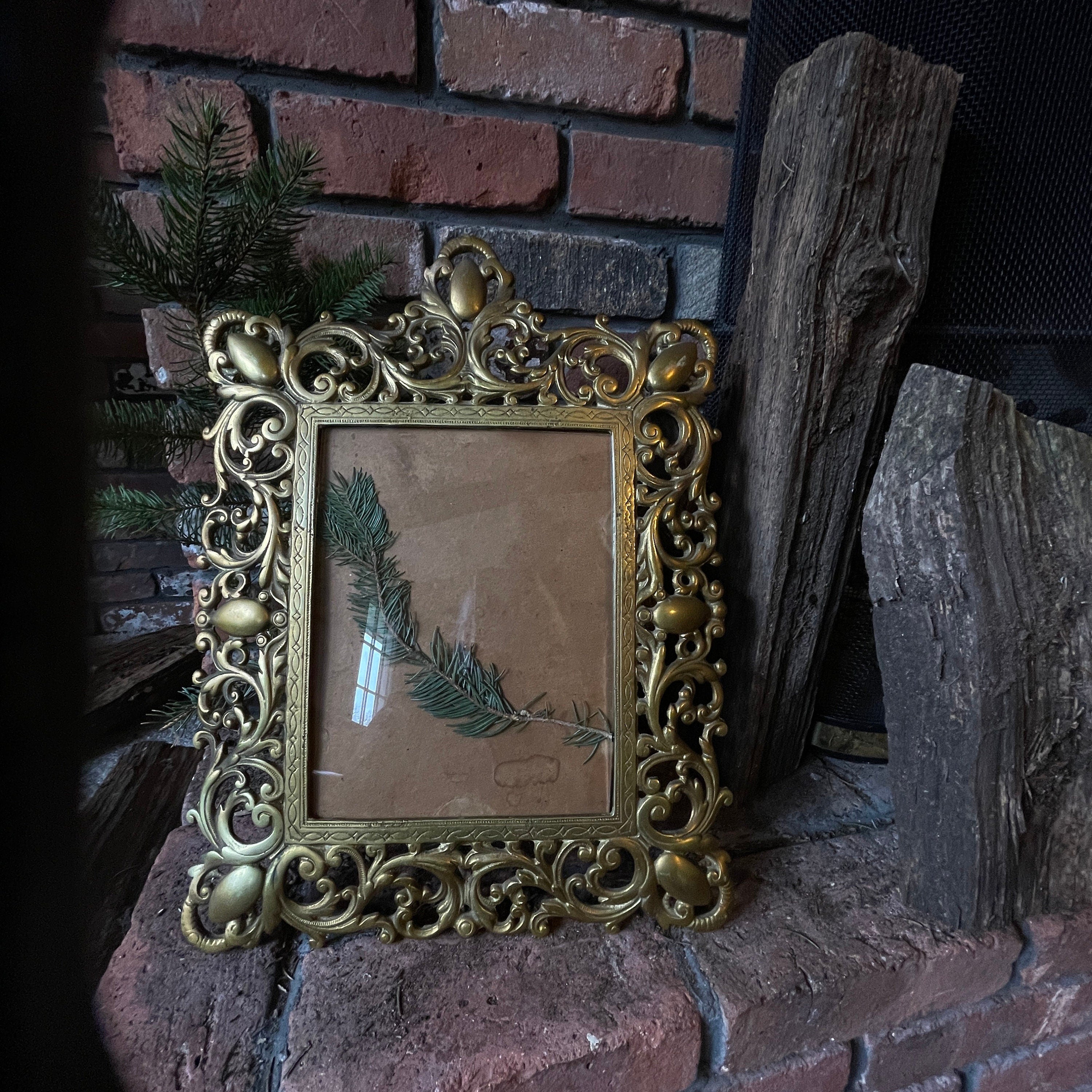 Vintage Victorian Style Gold Brass Pictures Frame with Easel Back 16"12"