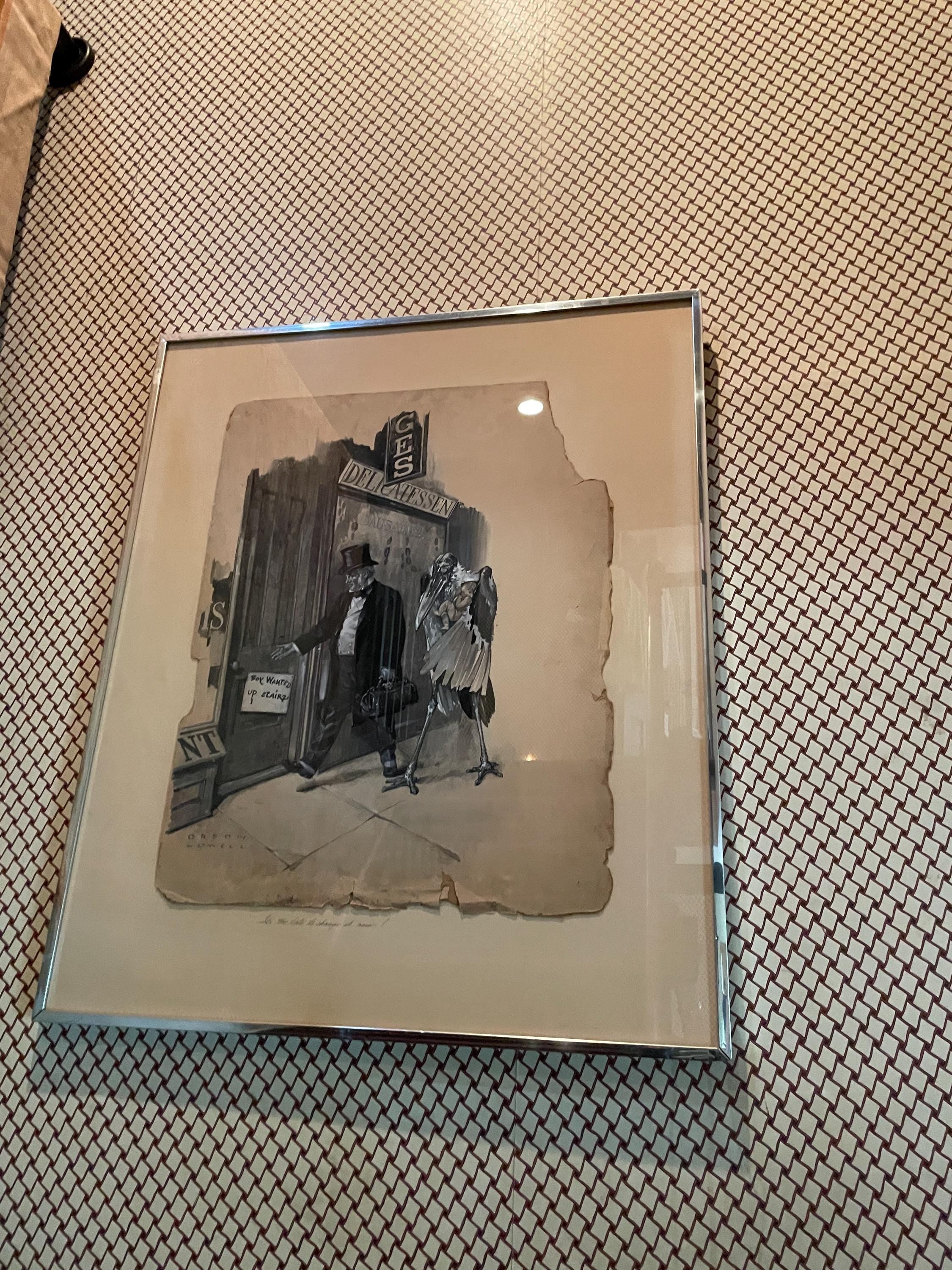Antique Political Cartoon Orson Lowell Signed Original Ink Drawing Framed Satirical Artwork Vintage Social Commentary Unique Wall Decor