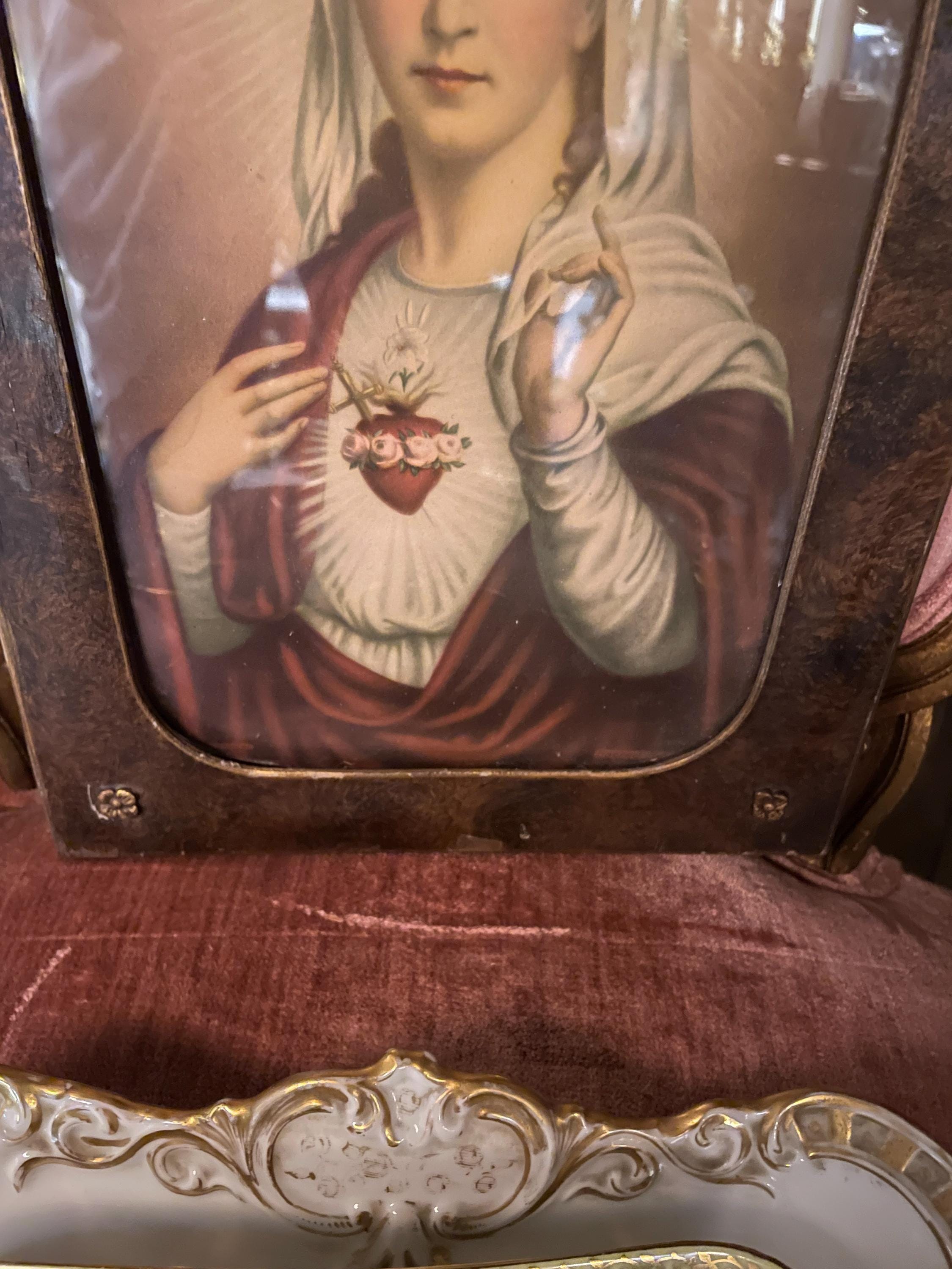 Antique Framed Virgin Mary Print - Catholic Wall Art, Home/Church Decoration Immaculate Heart of Mary