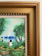 Louis Cardin Signed Original 1978 Artwork Framed Impressionist Painting Enamel Nature Scene Collectible Wall Art Certified Vintage Frame Art