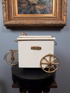 Vintage Ice Cycle Tricycle Ice Bucket Wine Cooler Bar Cart Brass & White Wood Barware