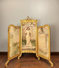 Antique French Rococo Folding Screen: Hand-Painted Silk Panels, Gilt Wood Louis XV Style
