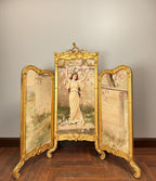 Antique French Rococo Folding Screen: Hand-Painted Silk Panels, Gilt Wood Louis XV Style