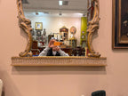 Large French Rococo Gilt Wall Mirror, Figural Print, Baroque Revival Style with Marble Stand