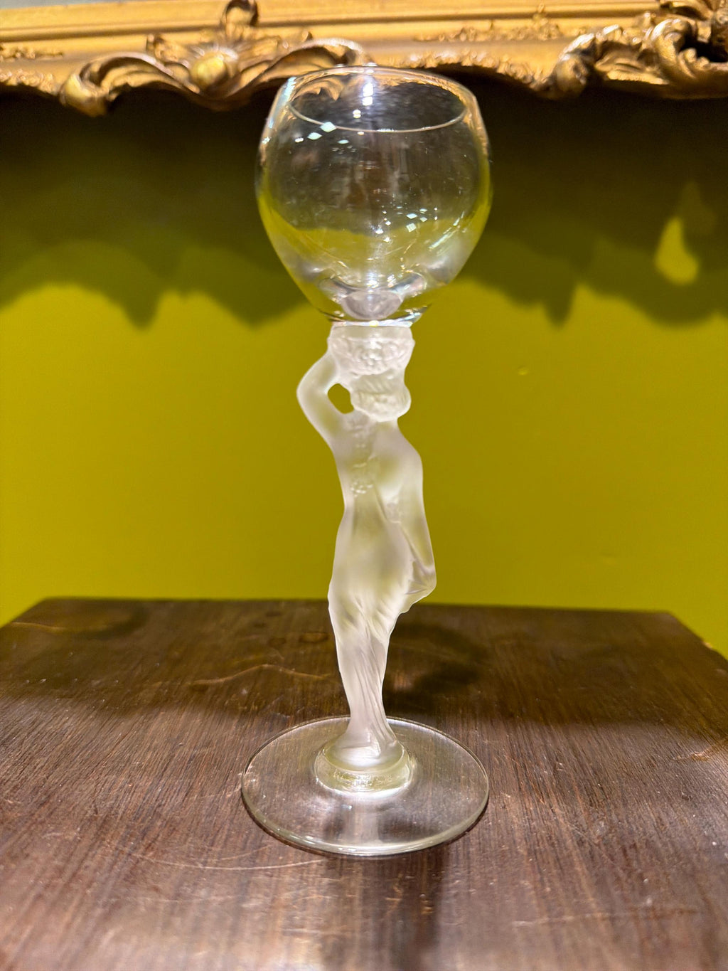 Lalique Style Nude Crystal Goblet, Art Deco Figural Stem Glass, Frosted Female Figure Wine Glass, Vintage Bacchantes Inspired Barware