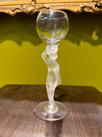 Lalique Style Nude Crystal Goblet, Art Deco Figural Stem Glass, Frosted Female Figure Wine Glass, Vintage Bacchantes Inspired Barware