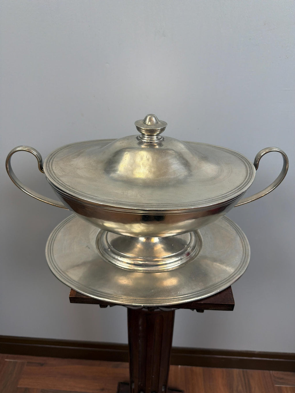 Vintage French Silver Plate Tureen With Underplate, Double Handle Serving Dish